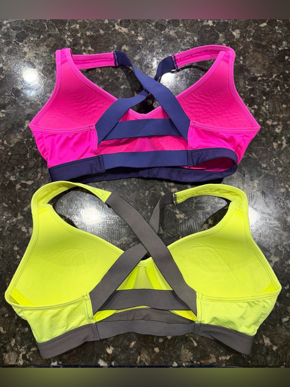 Women’s Cross-Back Sports Bras - Pink & Neon Yellow 🩷 Size Medium 💛 - Picture 2 of 4